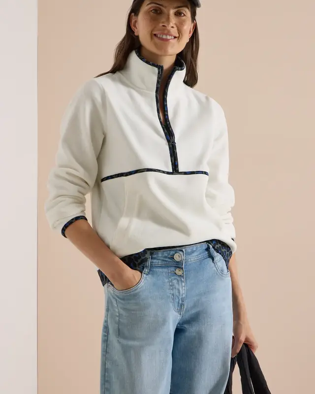 Cecil Fleece Trui Luipaarddetail - Vanilla White