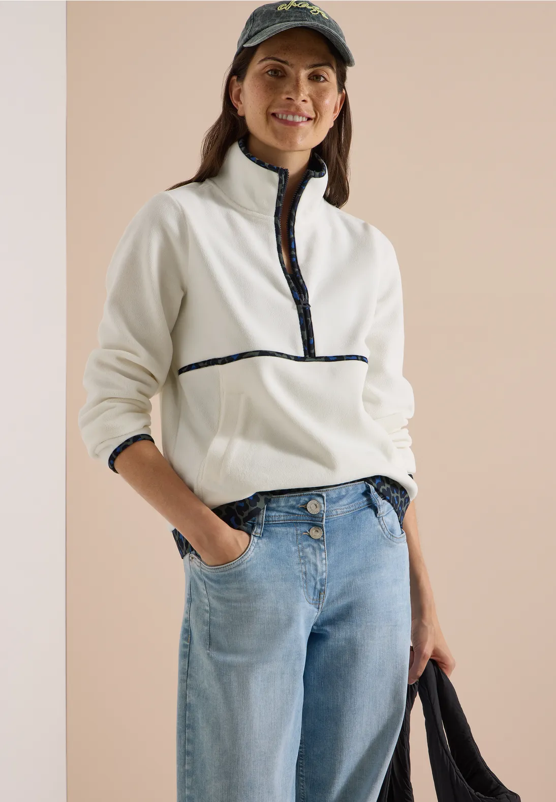Cecil Fleece Trui Luipaarddetail - Vanilla White
