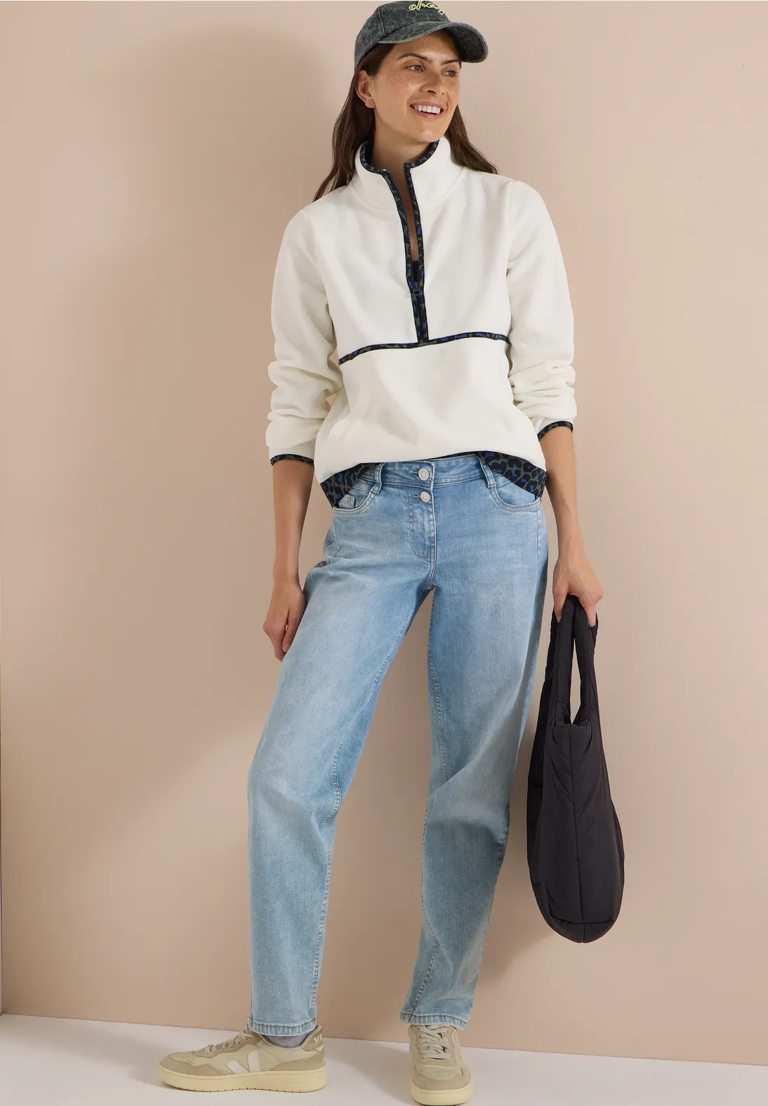 Cecil Fleece Trui Luipaarddetail - Vanilla White