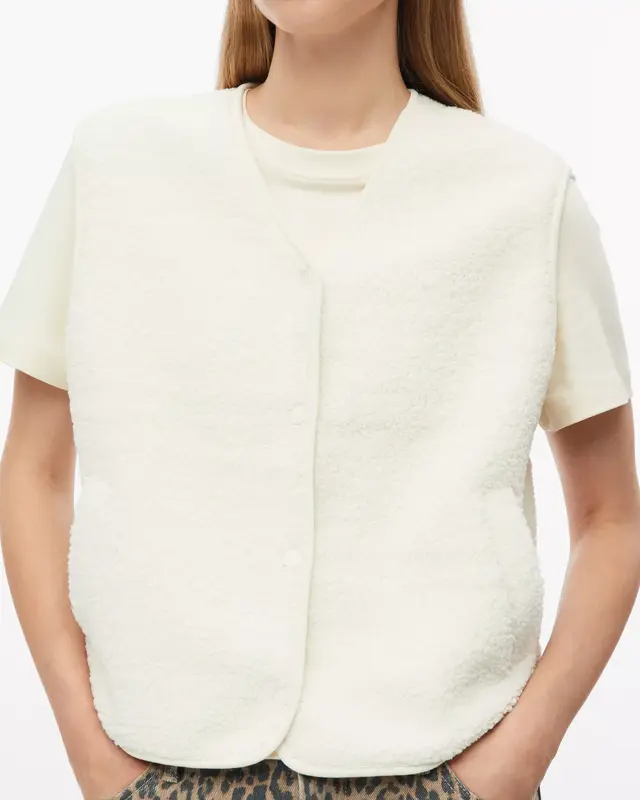 S. Oliver Teddy Vest, Relaxed Fit - Off White