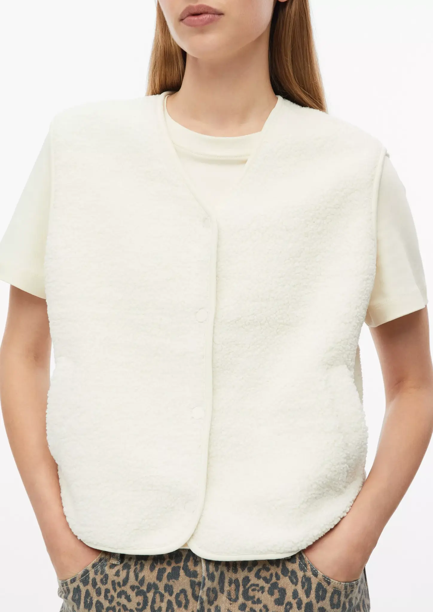 S. Oliver Teddy Vest, Relaxed Fit - Off White