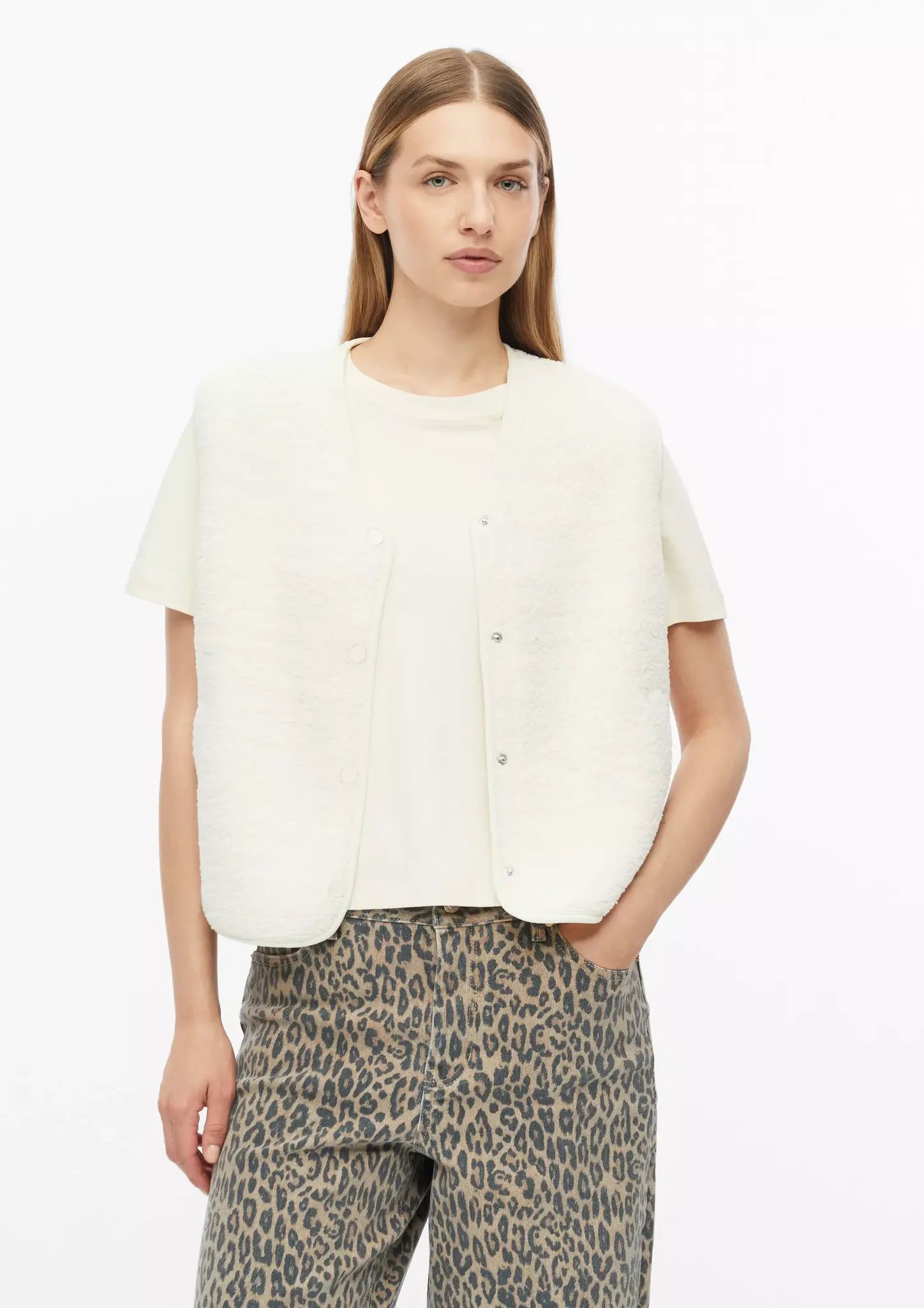 S. Oliver Teddy Vest, Relaxed Fit - Off White