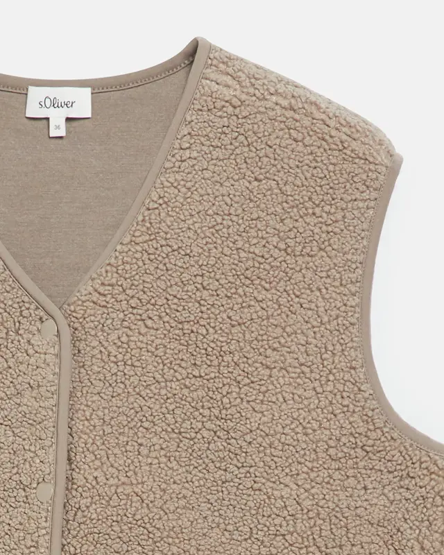 S. Oliver Teddy Weste, Relaxed Fit - Sand