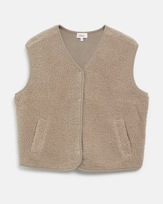S. Oliver Teddy Vest, Relaxed Fit - Sand