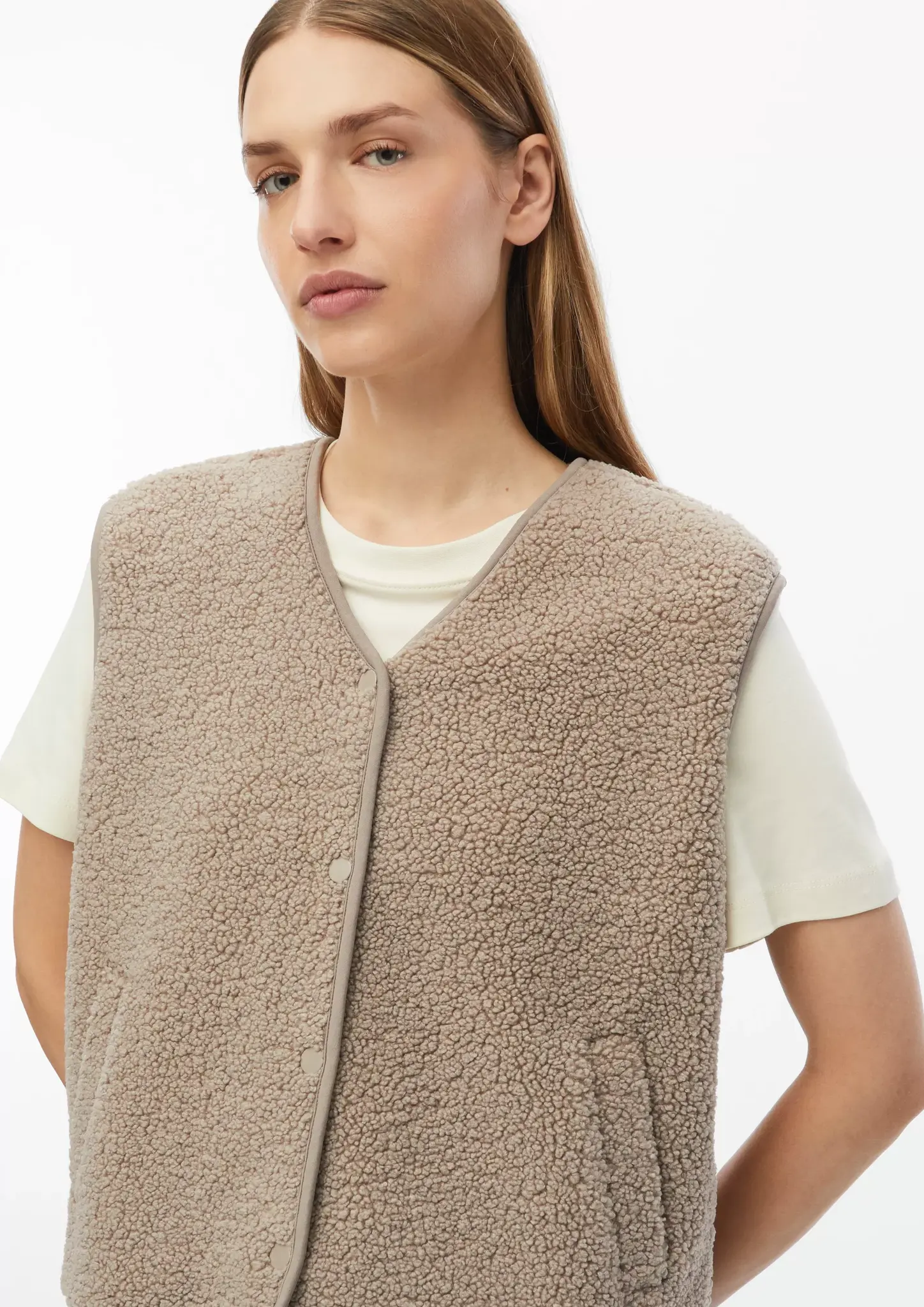 S. Oliver Teddy Vest, Relaxed Fit - Sand