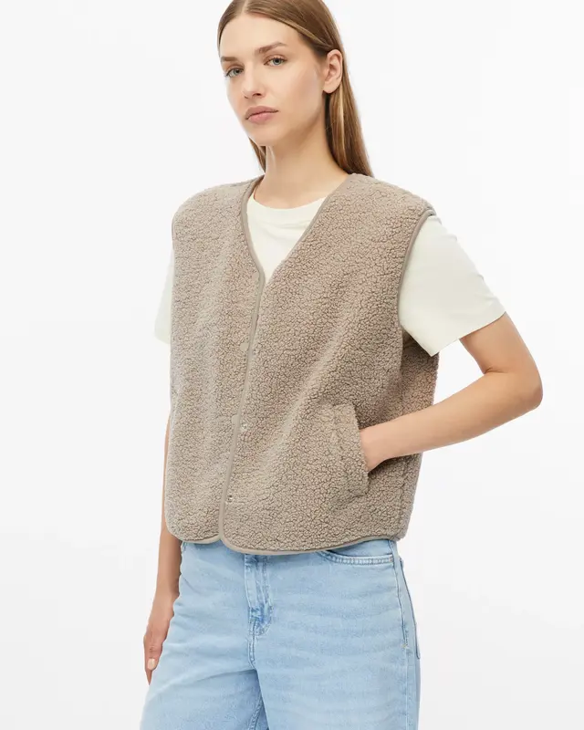 S. Oliver Teddy Vest, Relaxed Fit - Sand