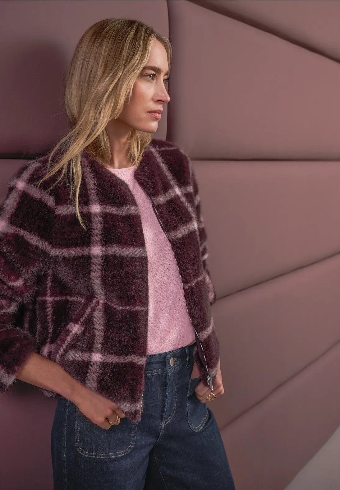 Street One Jacke aus Fake Fur mit Muster - Rustic Rouge