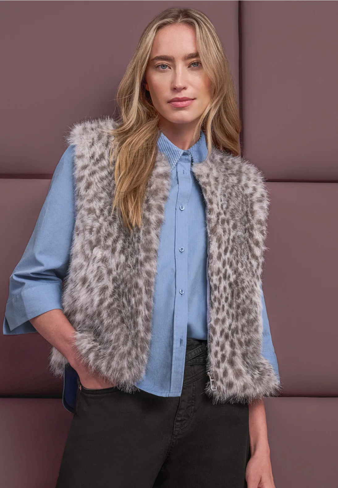 Street One Fake Fur Cardigan - Clay Sand