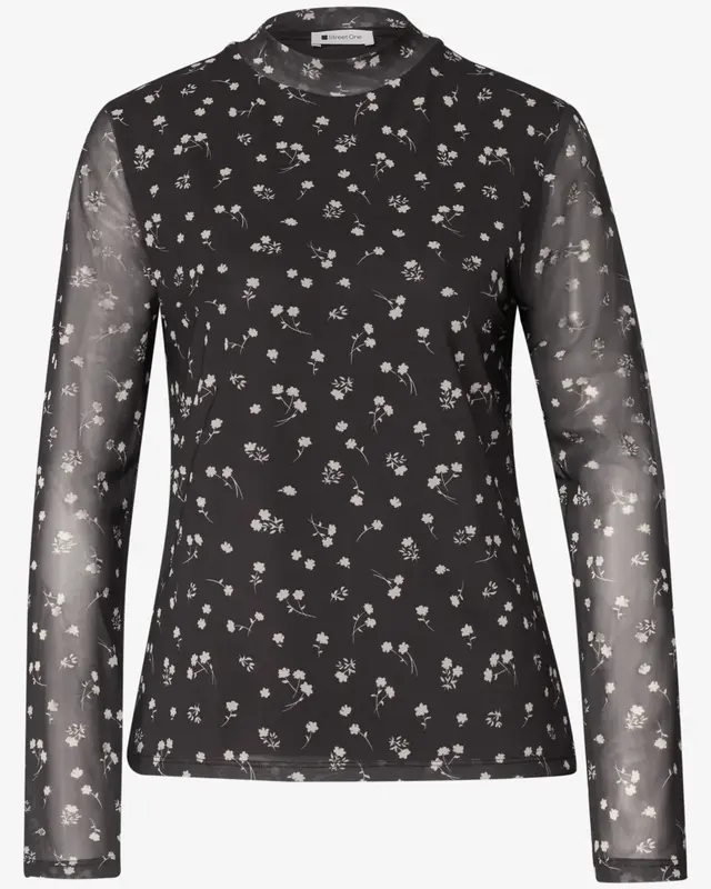 Street One Mesh Shirt met Print - Black Coffee