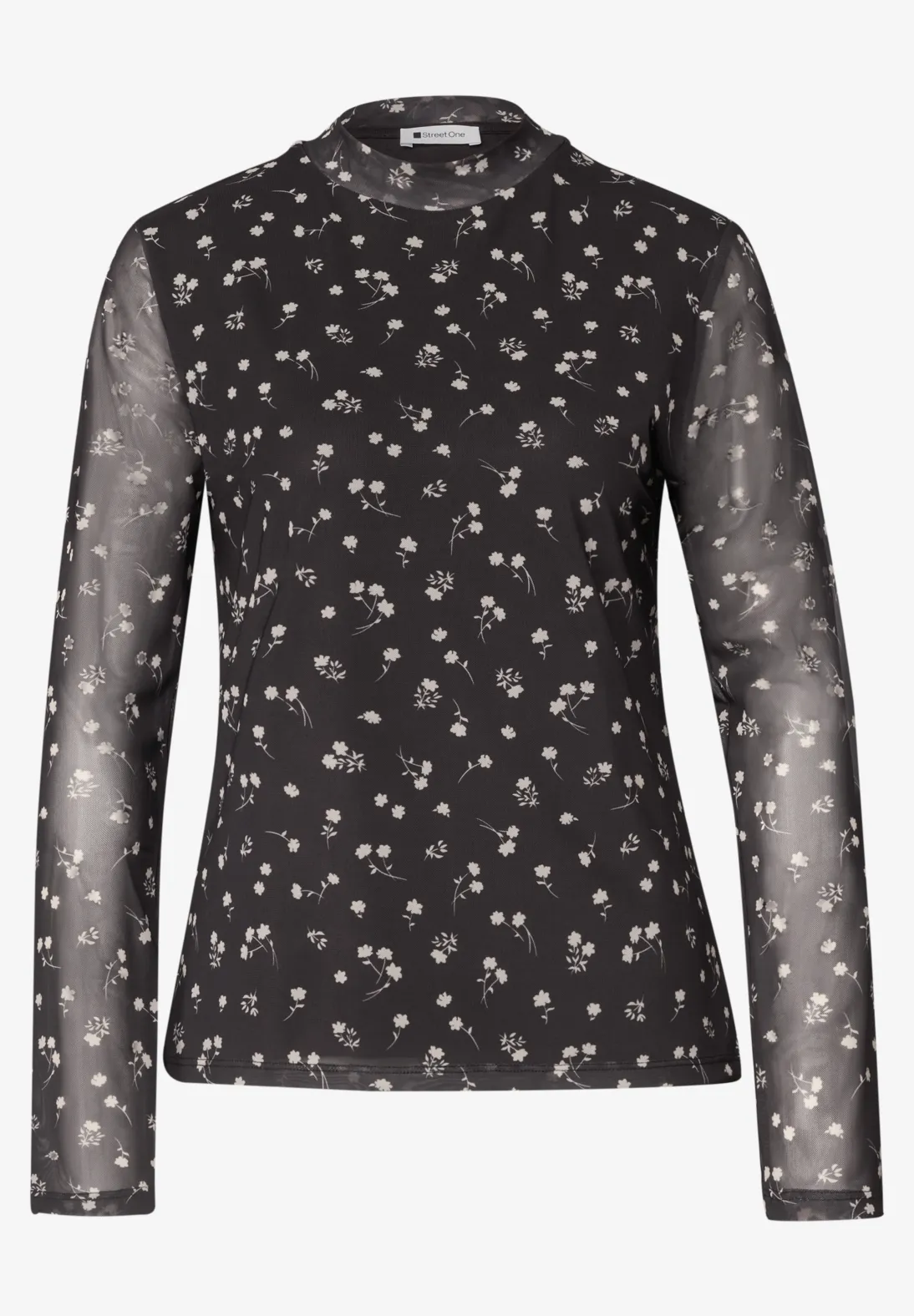 Street One Mesh Shirt met Print - Black Coffee
