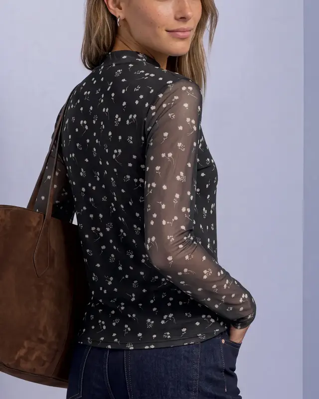 Street One Mesh Shirt with Print - Black Coffee
