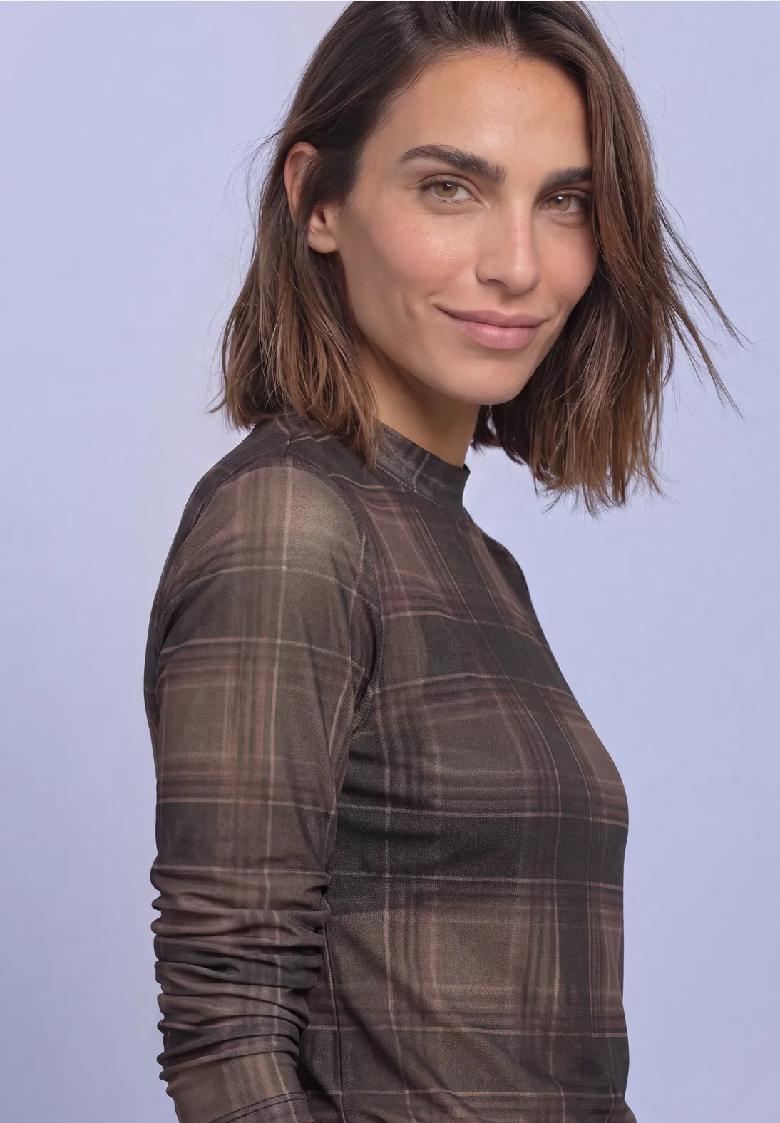 Street One Mesh Shirt mit Print - Sanded Amber