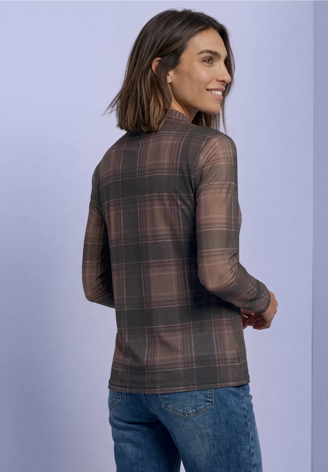 Street One Mesh Shirt mit Print - Sanded Amber