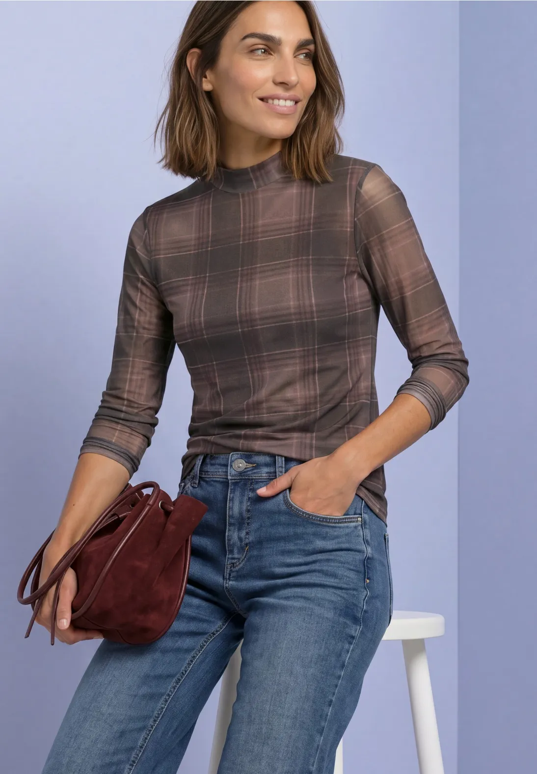 Street One Mesh Shirt with Print - Sanded Amber