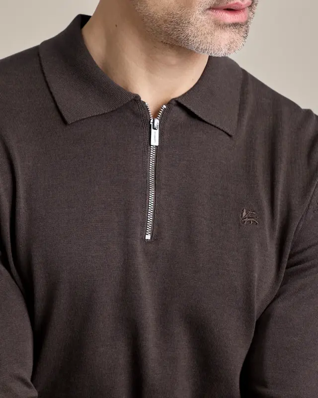 Lerros Polo mit Zipper - Timber Brown
