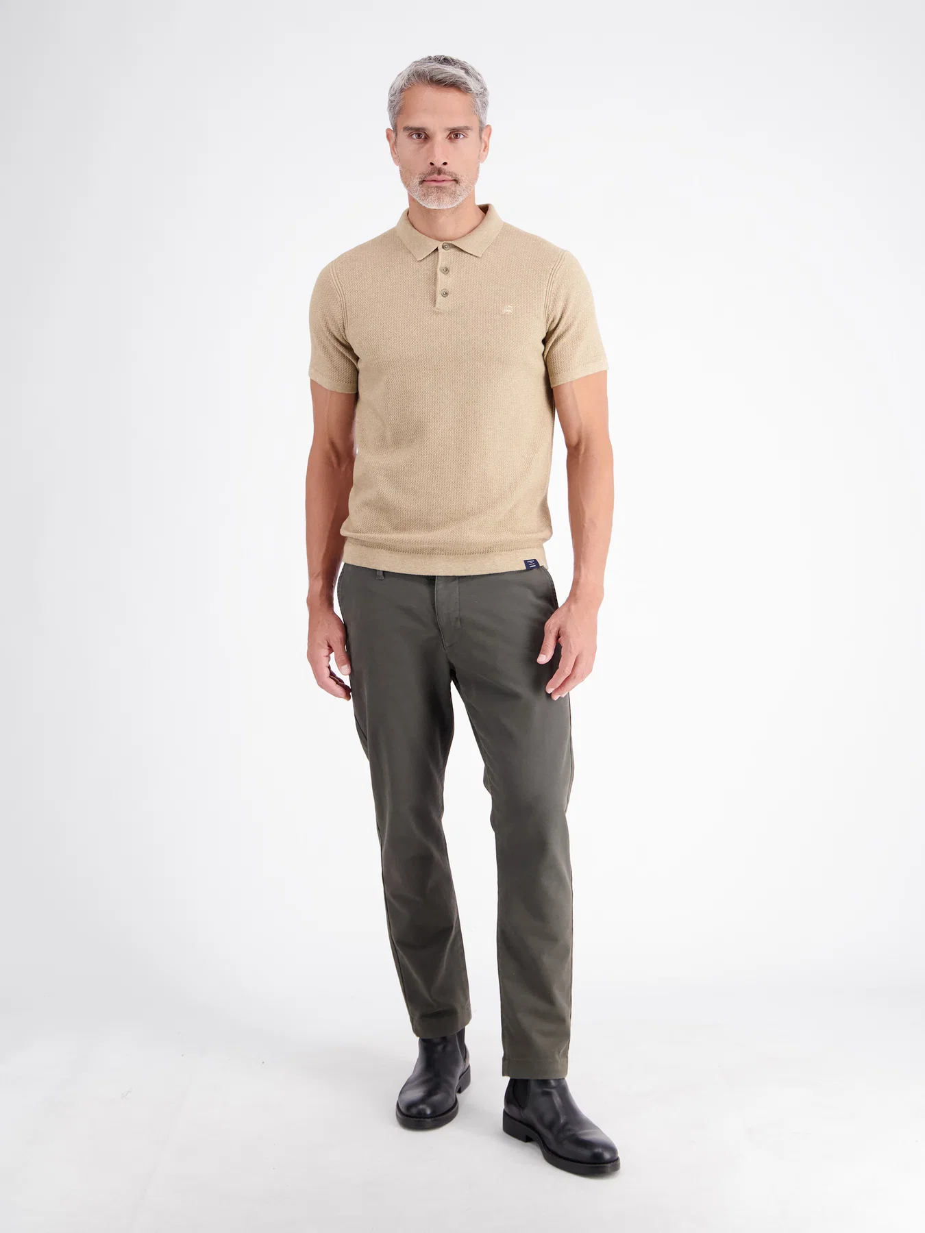 Lerros Poloshirt Knit-Look - Gravel Beige Melange