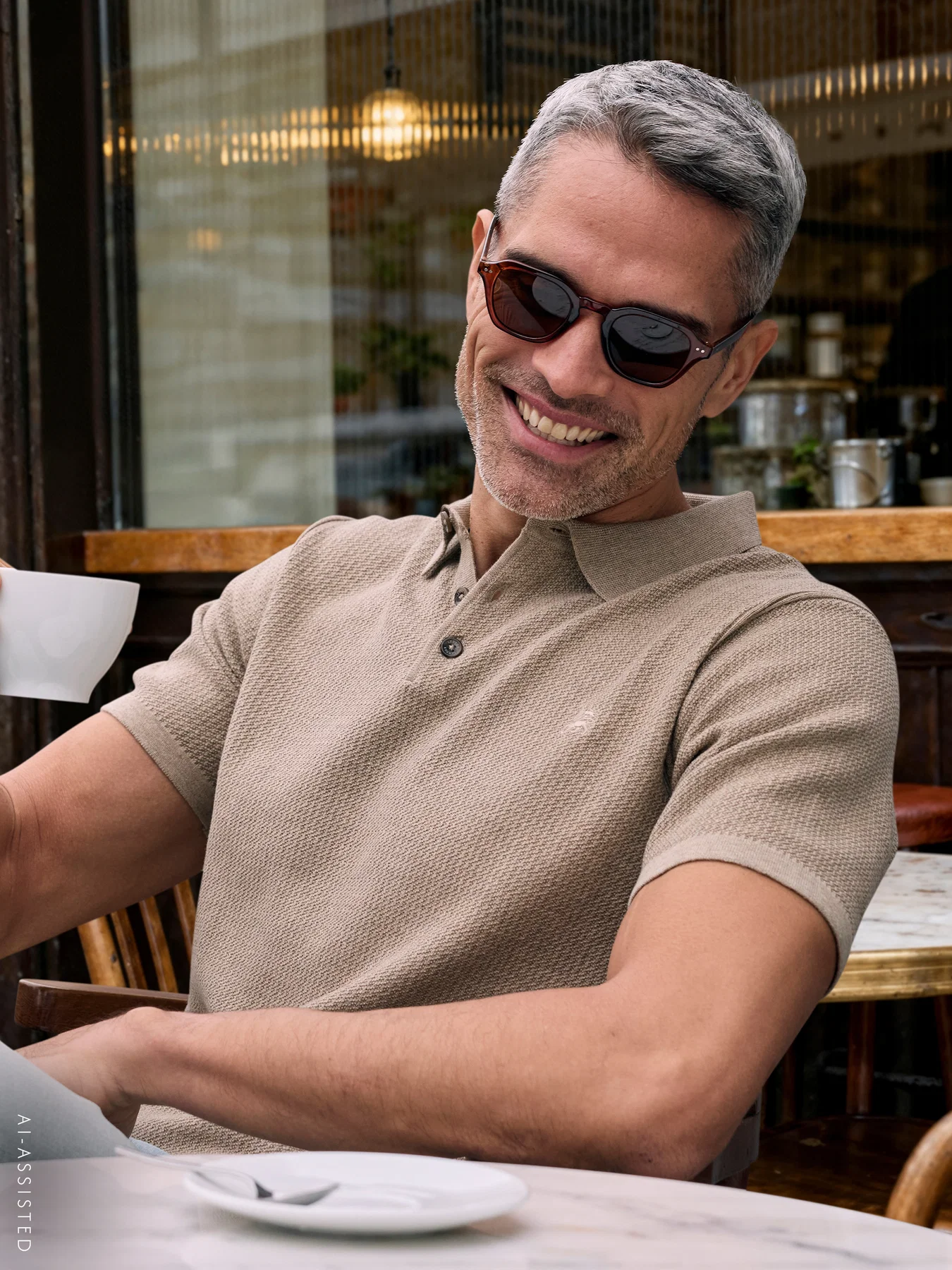 Lerros Poloshirt Brei-Look - Gravel Beige Melange