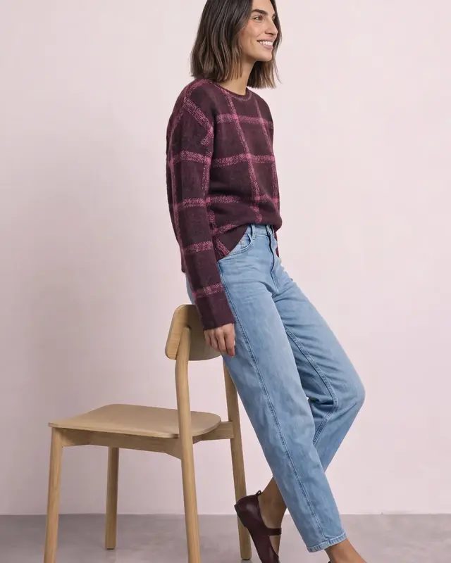 Street One Shirt Lange Mouw, Ruitprint - Rustic Rouge