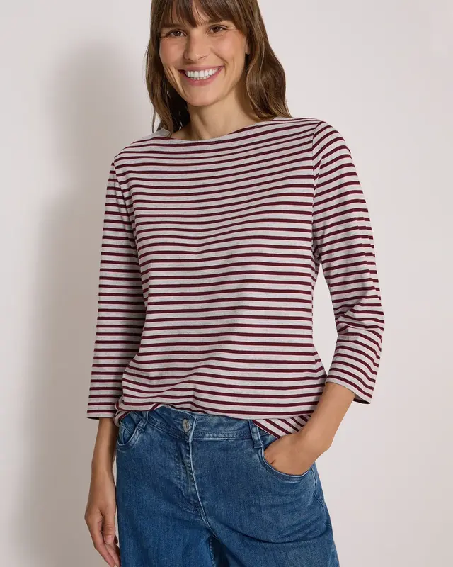 Cecil Shirt met 3/4-Mouw - Light Grey Melange