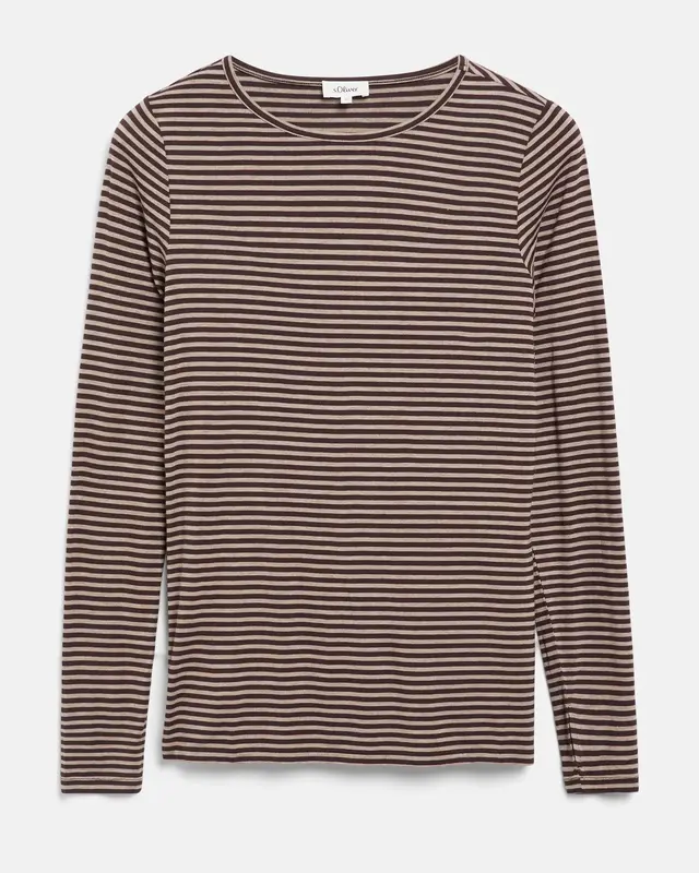 S. Oliver Slim Fit Longsleeve, Striped - Dark Brown