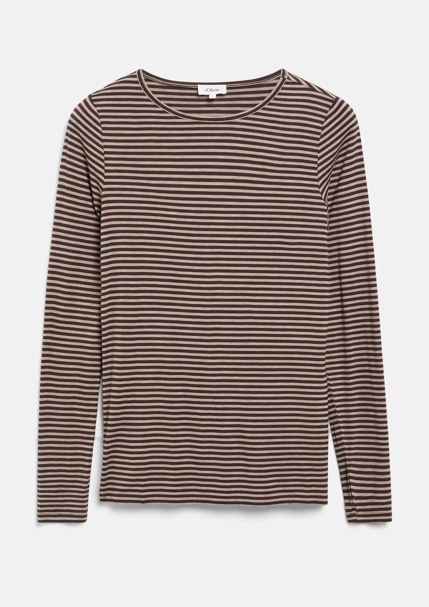 S. Oliver Slim Fit Longsleeve, Gestreept - Dark Brown