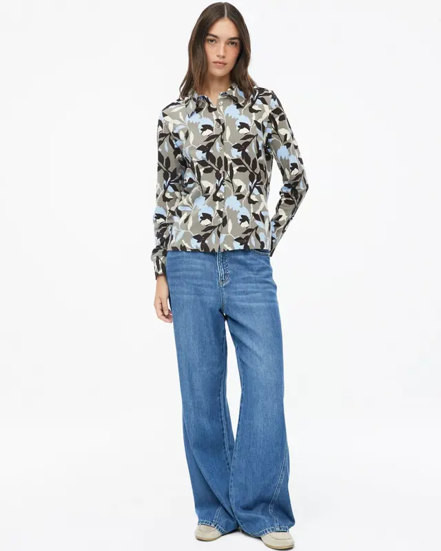 S. Oliver Jersey Bluse mit Print - Beige