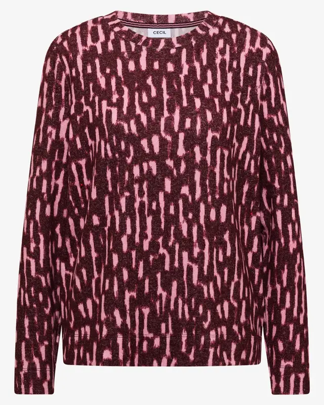 Cecil Longsleeve Shirt with Print - Red Wine Melange