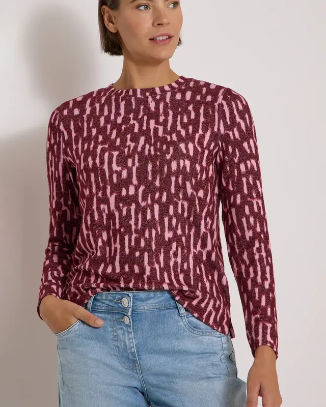 Cecil Shirt met Lange Mouwen - Red Wine Melange