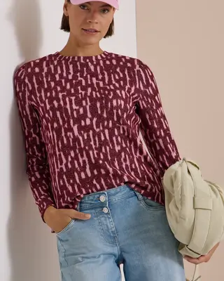 Cecil Langarm Shirt mit Print - Red Wine Melange