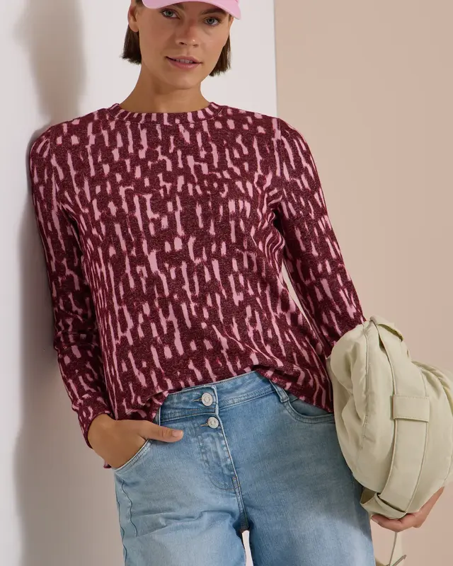 Cecil Shirt met Lange Mouwen - Red Wine Melange