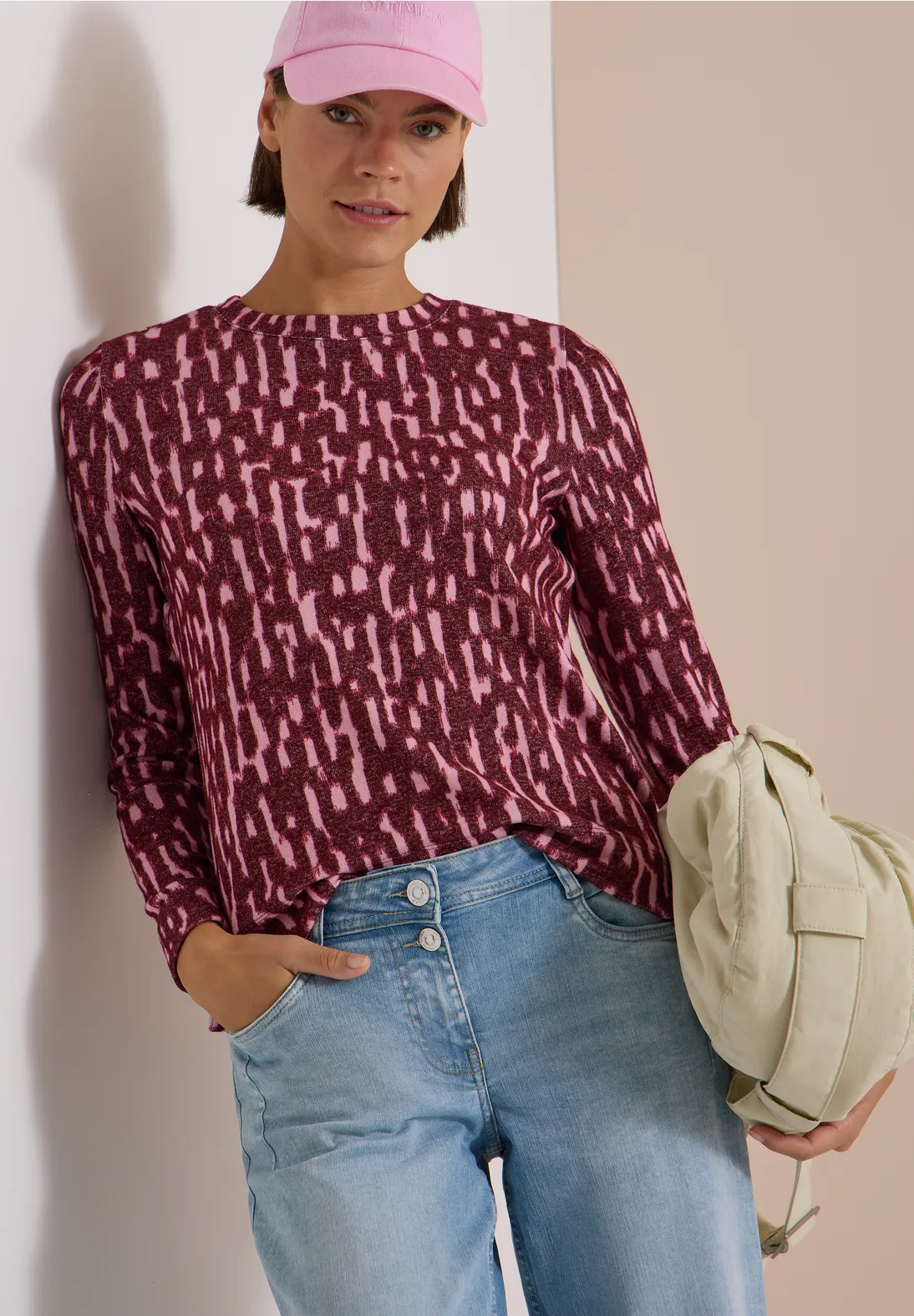 Cecil Langarm Shirt mit Print - Red Wine Melange