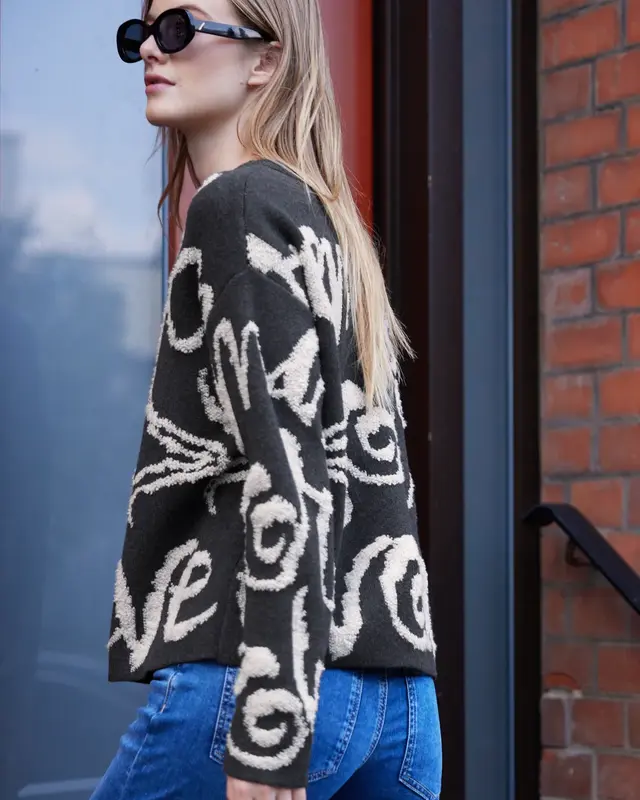 Street One Studio Trui met Jacquard Tekst - Inked Grey Melange