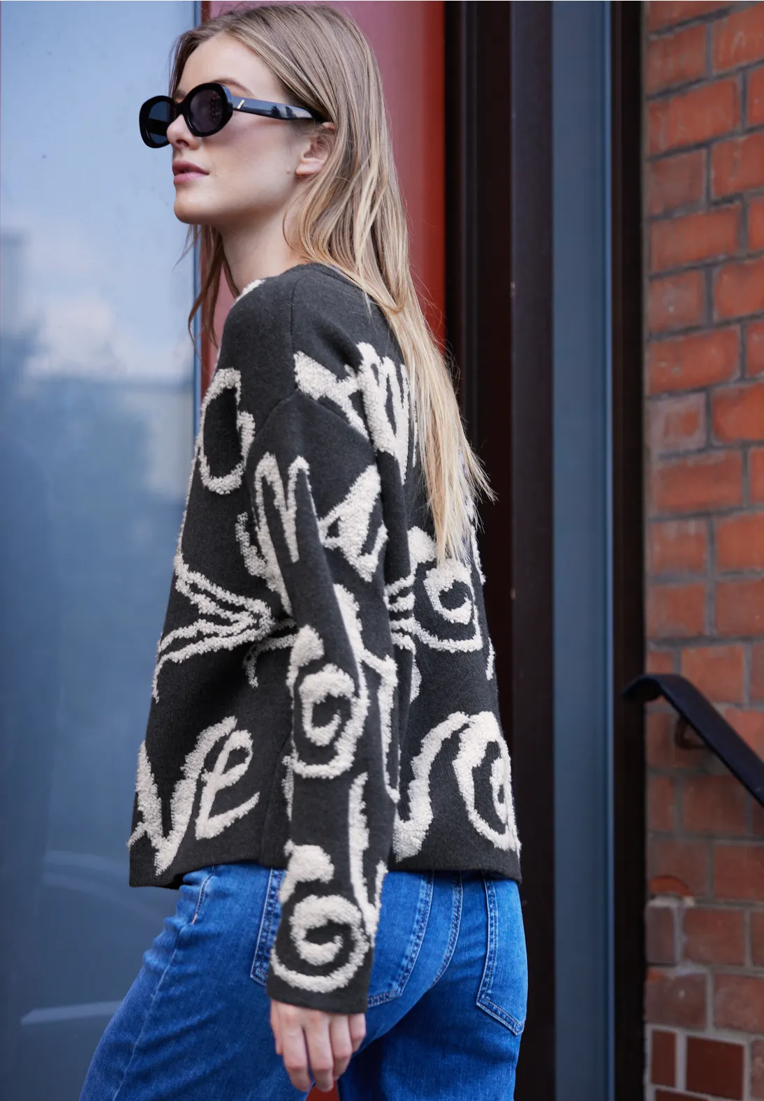 Street One Studio Pullover mit Jacquard Wording - Inked Grey Melange