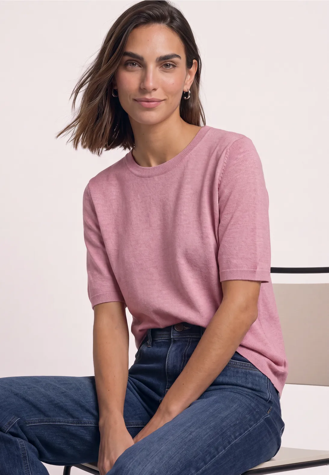 Street One Kurzarm Pullover - Vintage Blush Melange