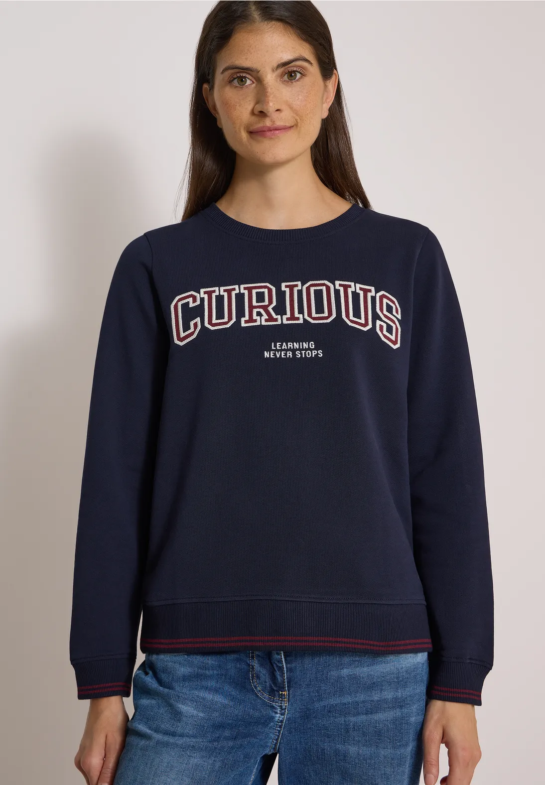 Cecil Sweatshirt met Tekst - Urban Dark Blue