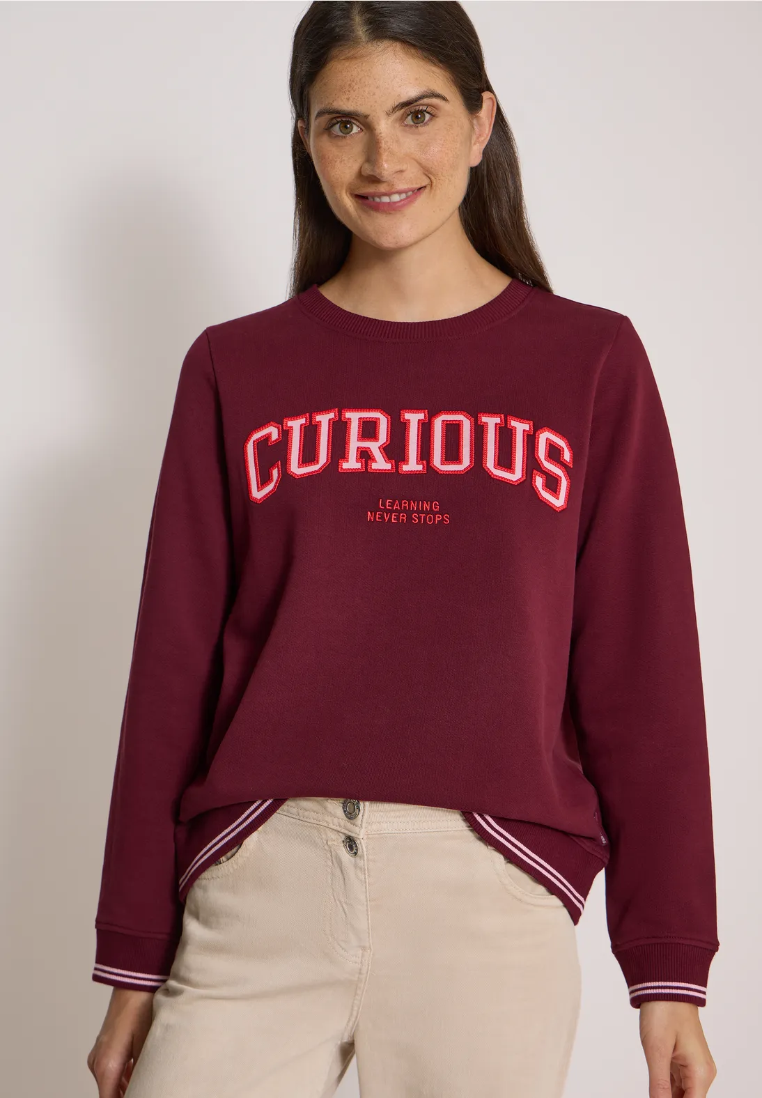 Cecil Sweatshirt mit Wording - Red Wine