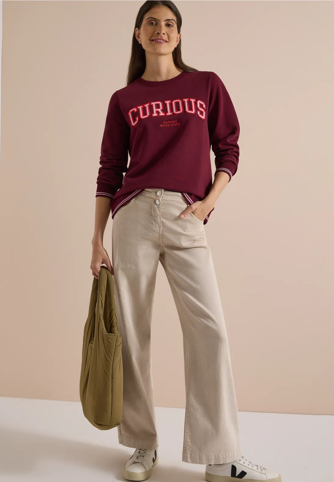 Cecil Sweatshirt mit Wording - Red Wine