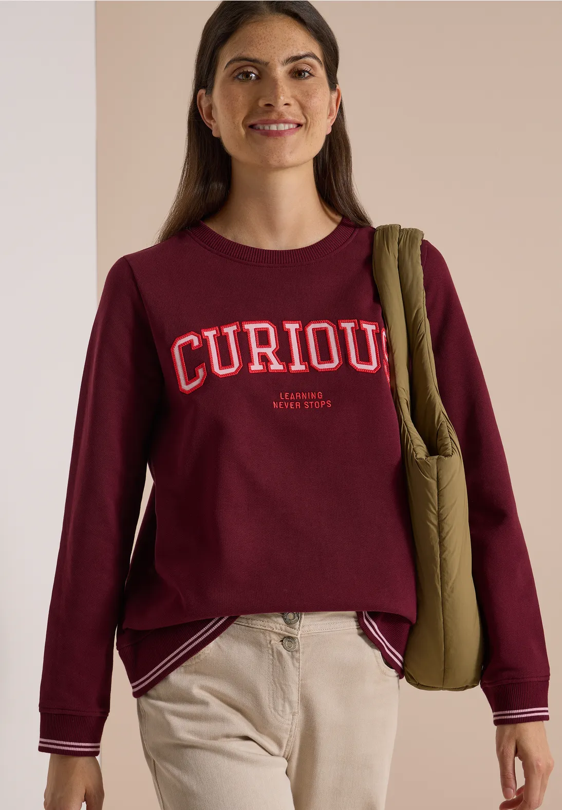 Cecil Sweatshirt mit Wording - Red Wine