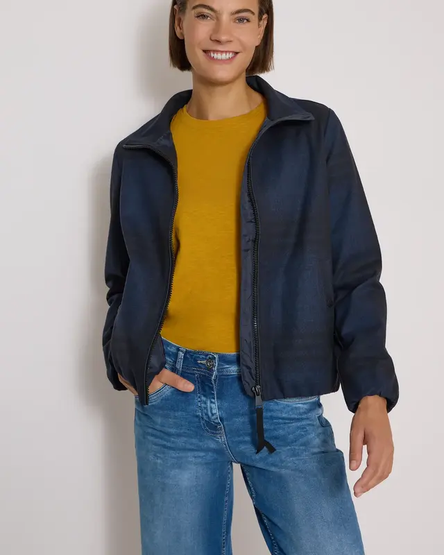 Cecil Check Jacket Wool Look - Urban Dark Blue Melange
