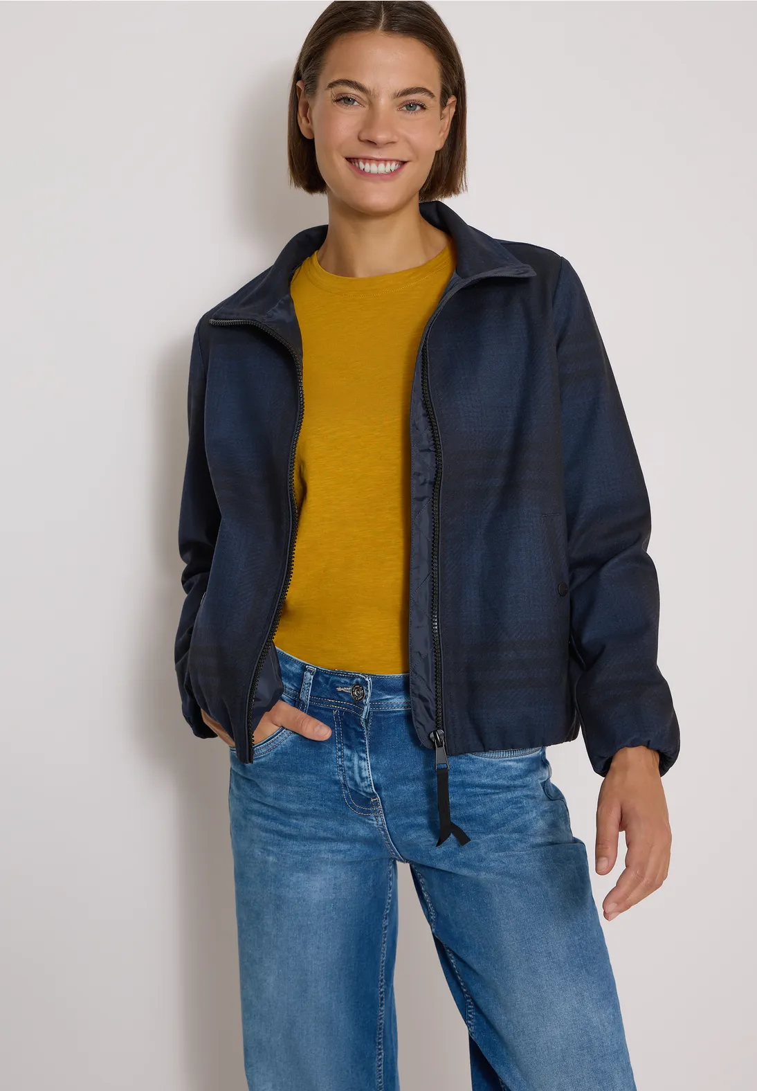 Cecil Check Jacket Wool Look - Urban Dark Blue Melange