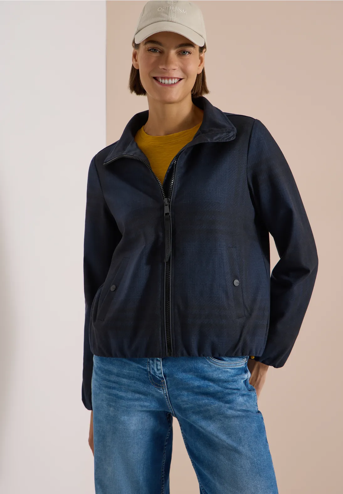 Cecil Geruite Jas in Wol Look - Urban Dark Blue Melange