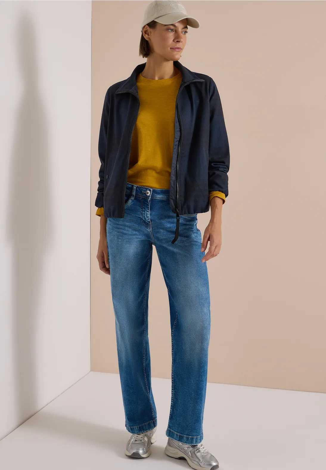 Cecil Geruite Jas in Wol Look - Urban Dark Blue Melange
