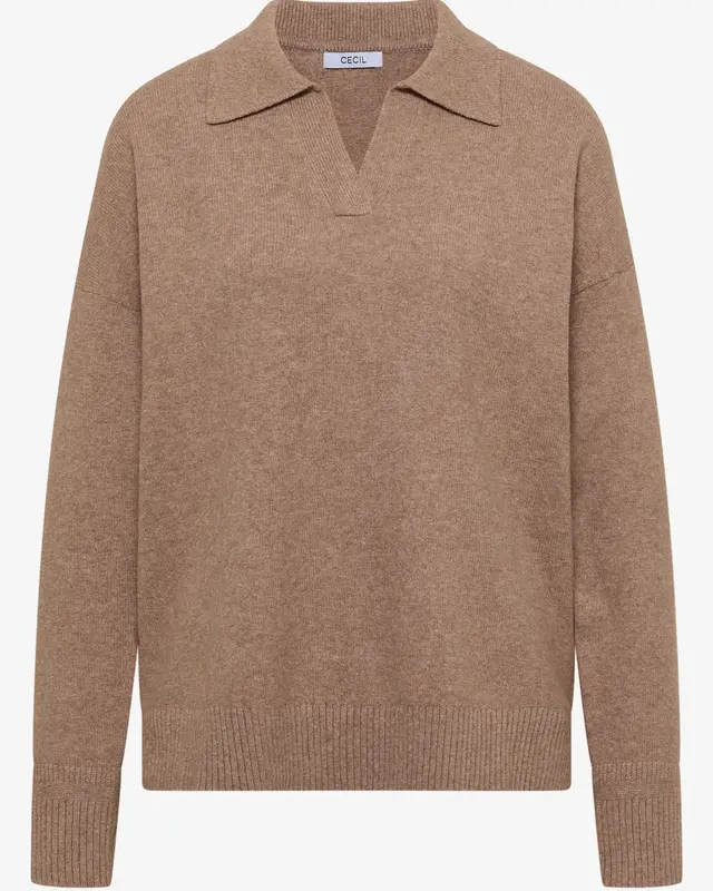 Cecil Jumper with Polo Collar - Creamy Mocha Melange