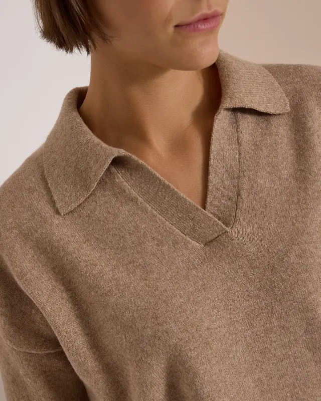 Cecil Jumper with Polo Collar - Creamy Mocha Melange