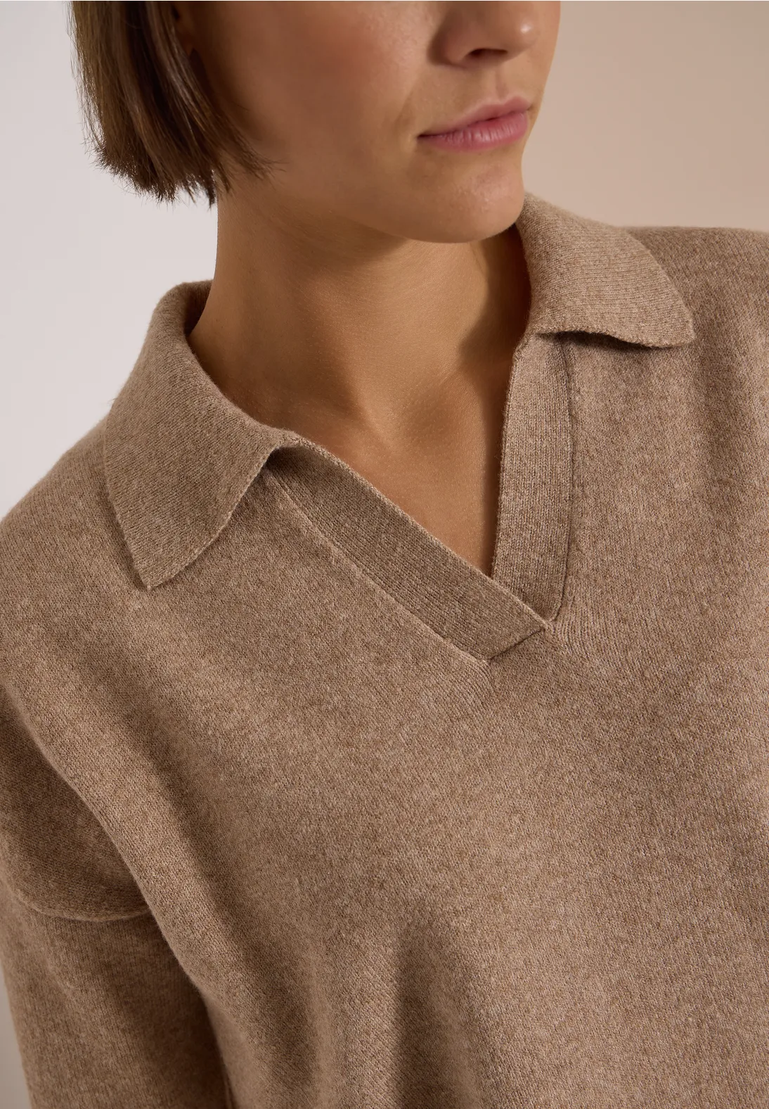 Cecil Pullover mit Polokragen - Creamy Mocha Melange