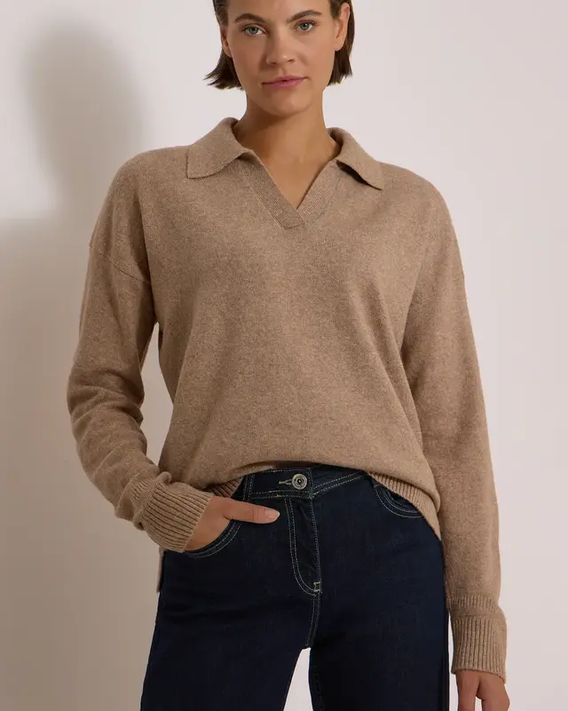 Cecil Pullover mit Polokragen - Creamy Mocha Melange