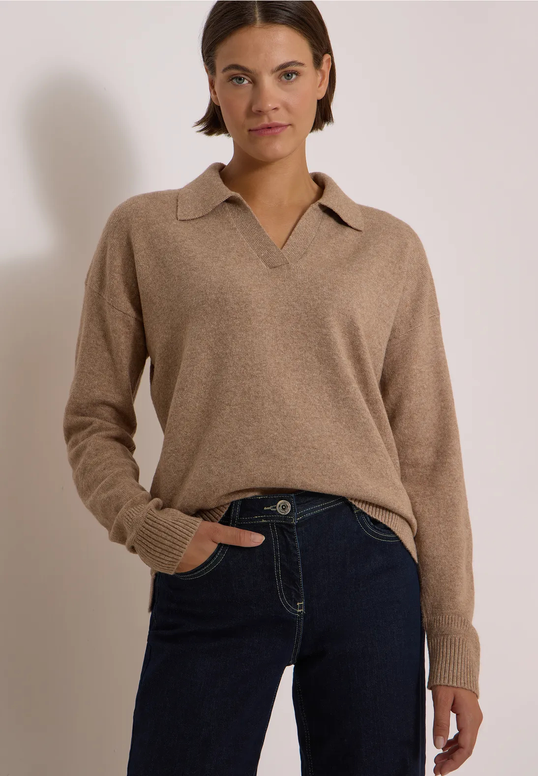 Cecil Jumper with Polo Collar - Creamy Mocha Melange