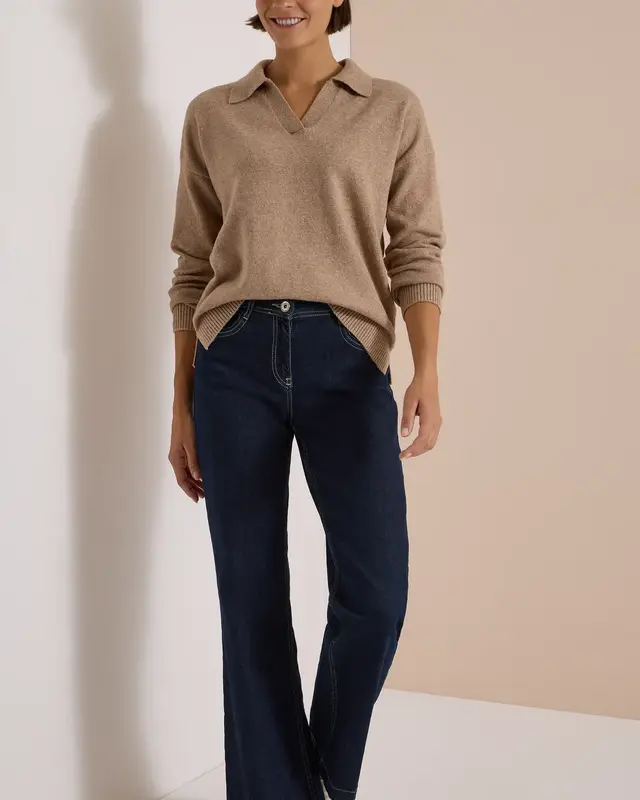 Cecil Pullover mit Polokragen - Creamy Mocha Melange