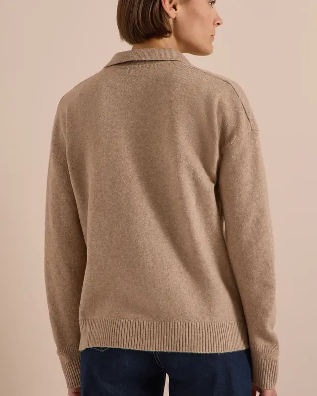 Cecil Jumper with Polo Collar - Creamy Mocha Melange