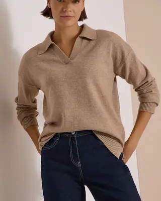 Cecil Trui met Polokraag - Creamy Mocha Melange